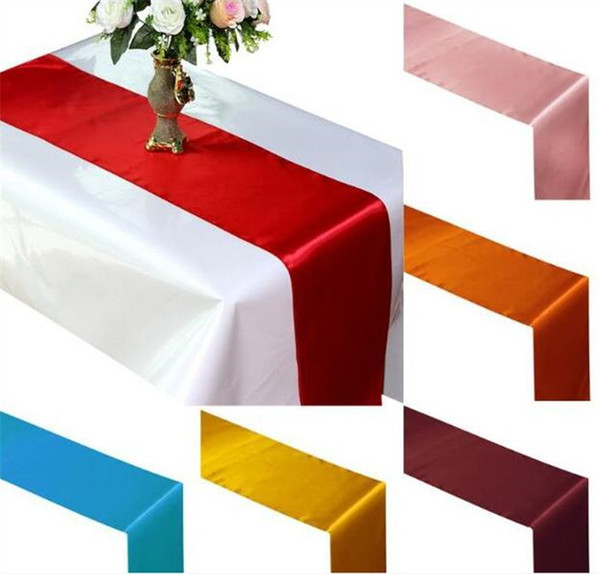 50pcs 30*275cm Table Runner Satin Table Runners for Wedding Satin Ribbon Cloth Table Runner Flag of Wedding Banquet Decors G427