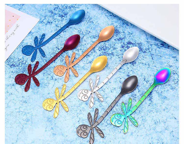 7 Colors Dragonfly Spoon Cup Hanging Coffee Spoon Multi Function Honey Scoop Milk Tea Spoon New Arrivel