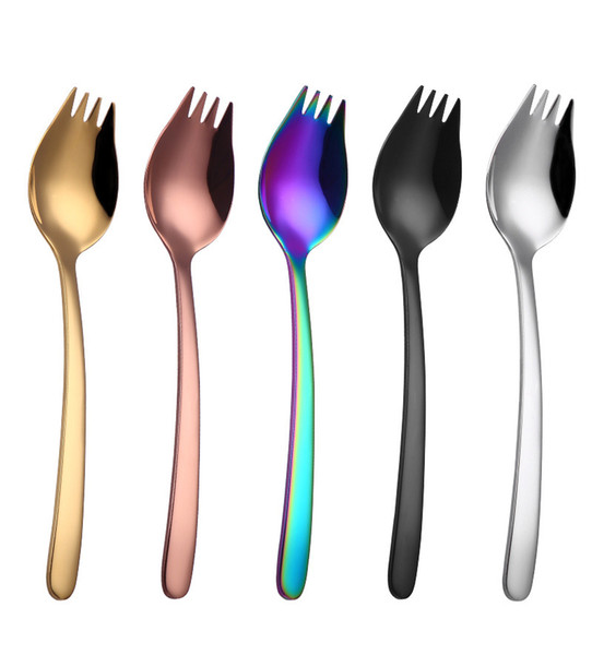 Stainless Steel Salad Spoon Multifunction Dinner Spoon and Fork Fruit Ice Cream Dessert Spoon Home Kitchen Tableware