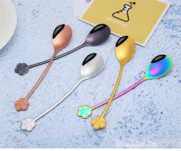 304 Stainless Steel Spoon Creative Japanese And Korean Flower Spoon Four-leaf Coffee Tea Spoon Gold-plated Dessert Tableware