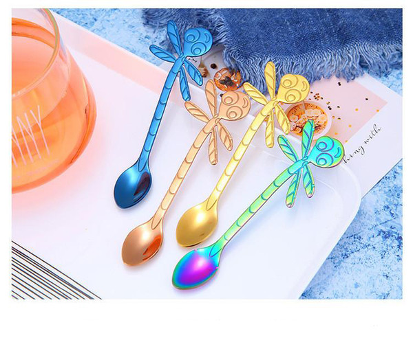 7 Colors Dragonfly Spoon Cup Hanging Coffee Spoon Multi Function Honey Scoop Milk Tea Spoon New Arrivel