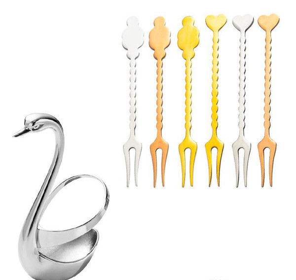 Swan Holder Fruit Fork Spoon Knife Base Holder Kitchen Tools Tableware Stainless steel Food Fork Wedding Party Decoration