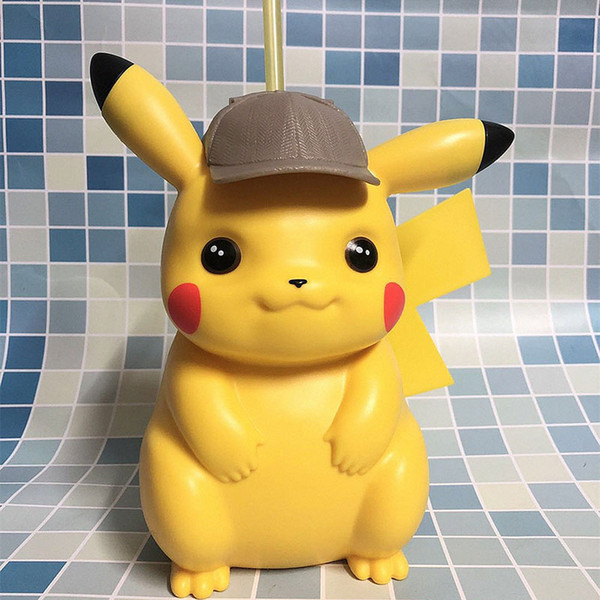 Cartoon Styling Cup Big Detective Pikachu Mug Kid Adult Straw Tumbler Cute Yellow Eco Friendly New Arrival 29zh