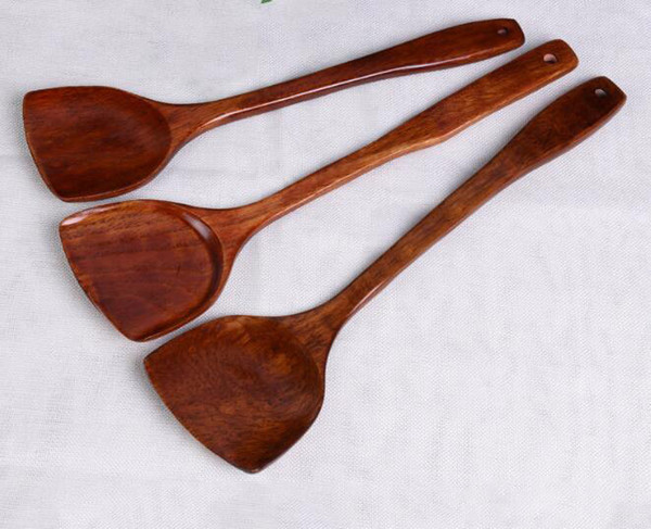 Home Flatware new Natural Wood Turners With Long Handle Not Stickt Pot Cook Frying Egg Steak Fish Cooking Utensils Kitchen Accessories