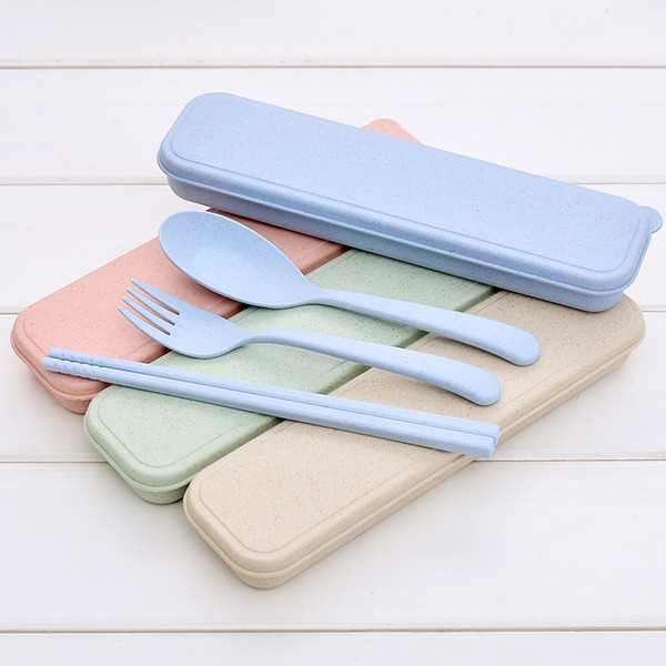 Nordic Style wheatstraw portable tableware travel dinnerware Eco-friendly dinner set Environmental Case Fork Spoon Set Cutlery