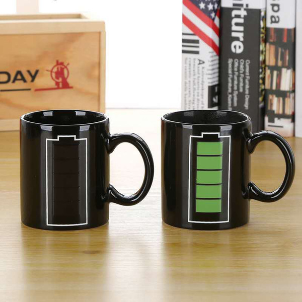 Creative battery color changing cup, electric temperature mug mug ceramic coffee mug, magic couple 75 degree cup.