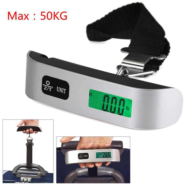 50kg Capacity Mini Digital Luggage Scale Hand Held LCD Electronic Scale Electronic Hanging Scale Thermometer Weighing Device AAA989