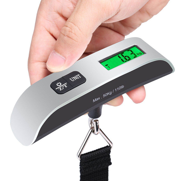 Mini Digital Luggage Scale Hand Held LCD Electronic Scale Electronic Hanging Scale Thermometer 50kg Capacity Weighing Device Free DHL