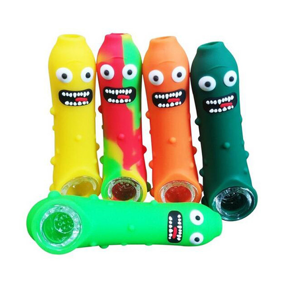 Colorful Silicone Smoking Pipe Glass Pipe Pickle Rick Or Pepper Pete Tobacco Hand Pipe Oil Herb Hidden Bowl