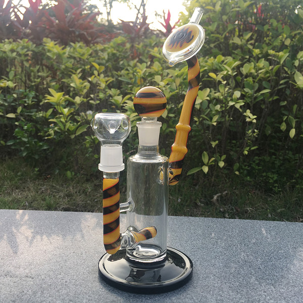 glass oil pipes for smoking manufacturer direct sale, 9.05inch water pipes percolator black Beaker Base ,black and yellow