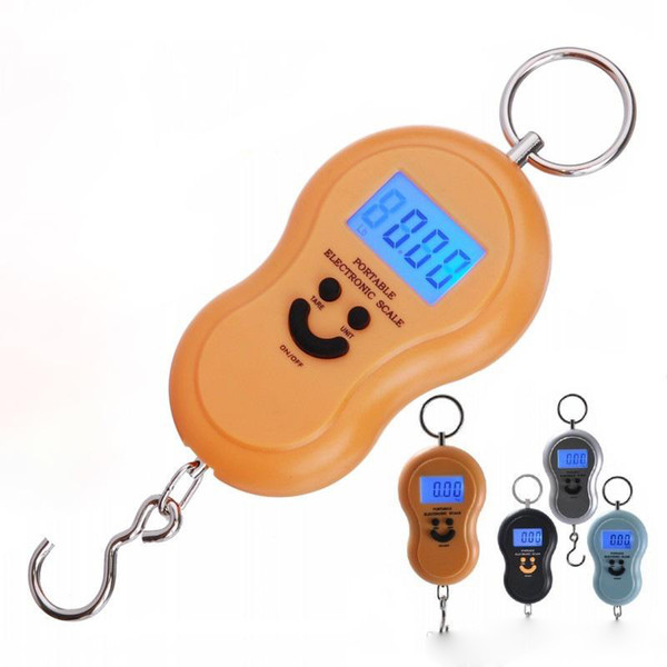 4 Colors Portable Smile hand held Gourd Shape Scale Precision Hook Electronic Kitchen Scales Digital electronic Scale Weighing 50Kg/10g