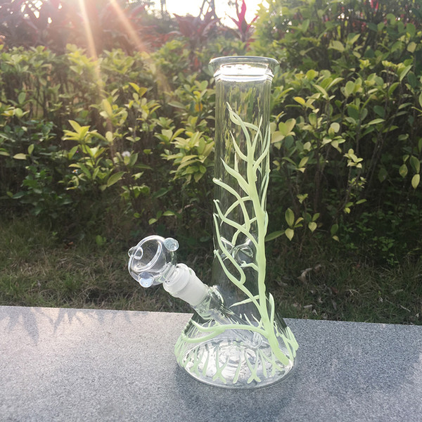 glass oil pipes for smoking manufacturer direct sale, 10.23inch 5mm thick transparent glass green water plants the luminous glass bong