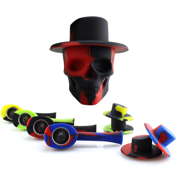 Silicone Skull Pipe Small Tobacco with Top Hat Pipes 11CM Creative Hand Skull Smoking Pipe Cigarette Filter Holder 4 Colors