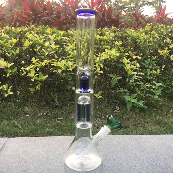 glass oil pipes for smoking manufacturer direct sale, 15.74inch green Transparent water pipes percolator ,blue glass bong interface