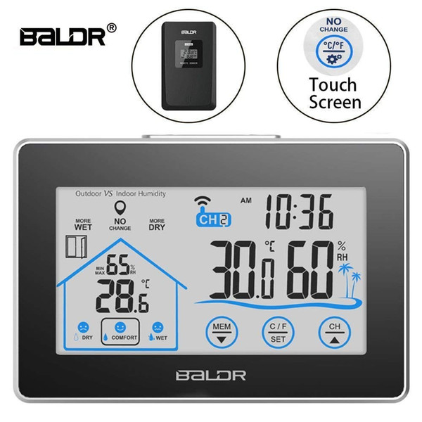 Baldr Home LCD Weather Station Touch Button In/outdoor Temperature Humidity Wireless Sensor Hygrometer Clock Digital Thermometer