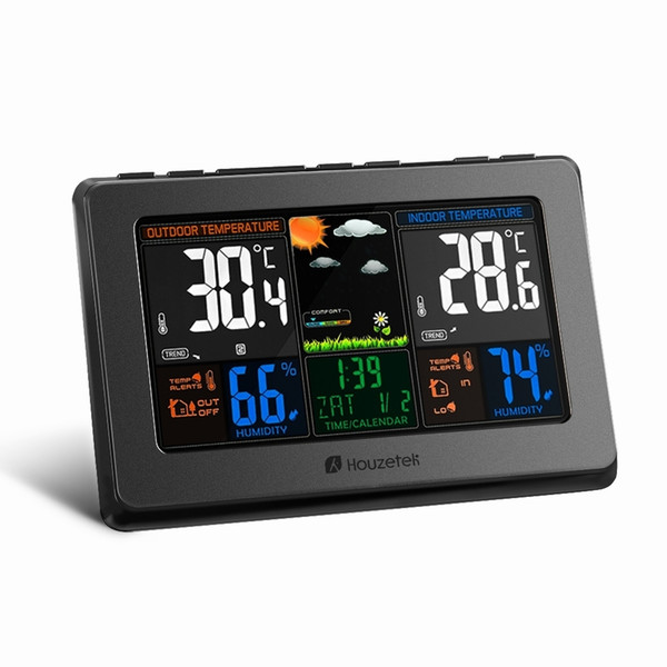 Weather Station Temperature Humidity Meter Sensor Hygrometer Digital Thermometer Wireless Touch LCD Clock Indoor Outdoor