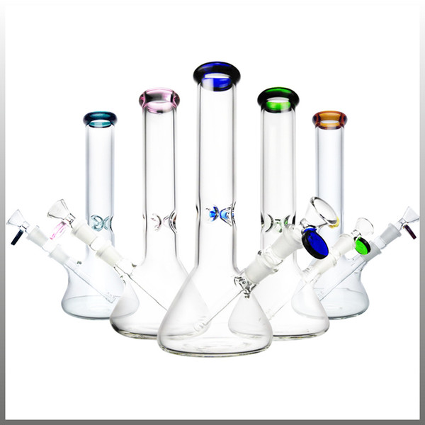 Bong New Design Bongs Glass Water Pipes Bongs Pyrex Water Bongs with Colorful Lips 14mm Joint Beaker Bong Water Pipes Oil Rigs