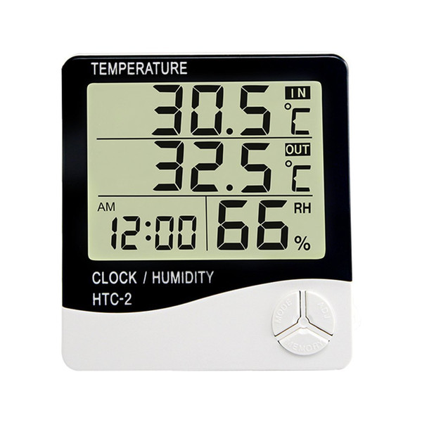 Digital Hygrometer Thermometer LCD Screen Humidity Temperature Monitor Indoor Outdoor Weather Station with Alarm Clock HTC-2