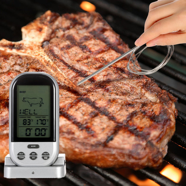 hot Digital Wireless Remote Kitchen Oven Food Cooking/BBQ Grill Smoker Meat Thermometer With Sensor Probe,Temperature Gauge&Alert AQI-691