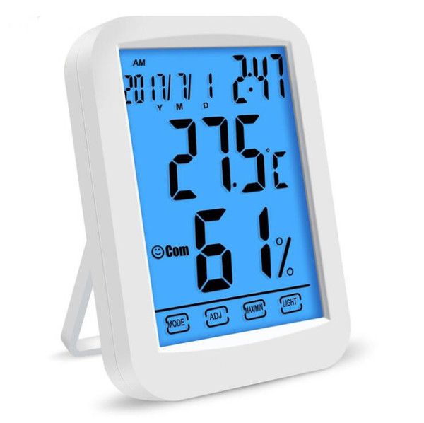 Touch LCD Screen thermometer humidity backlight Household digital Indoor Temperature Time Monitor calendar Alarm clock Functions