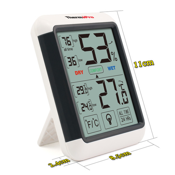 Thermopro TP55 Digital Thermometer Hygrometer Indoor Outdoor Thermometer with Touchscreen and Backlight Temperature Humidity