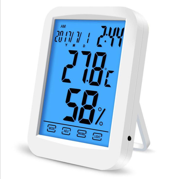 Touch LCD Screen thermometer humidity backlight Household digital Indoor Temperature Time Monitor calendar Alarm clock Functions