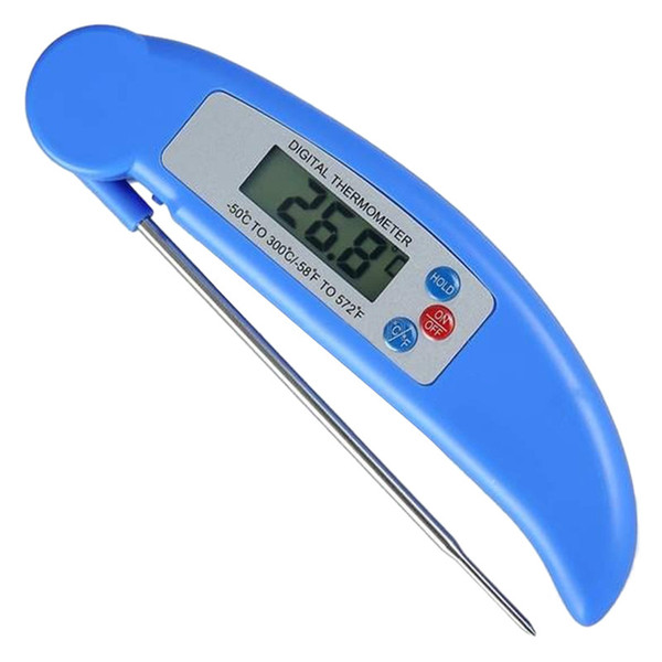 2016 New Blue And White Foldable Barbecue Fork Thermometer Bakers Mini Essential Electronic Food Specials Cooking Digital Thermometers