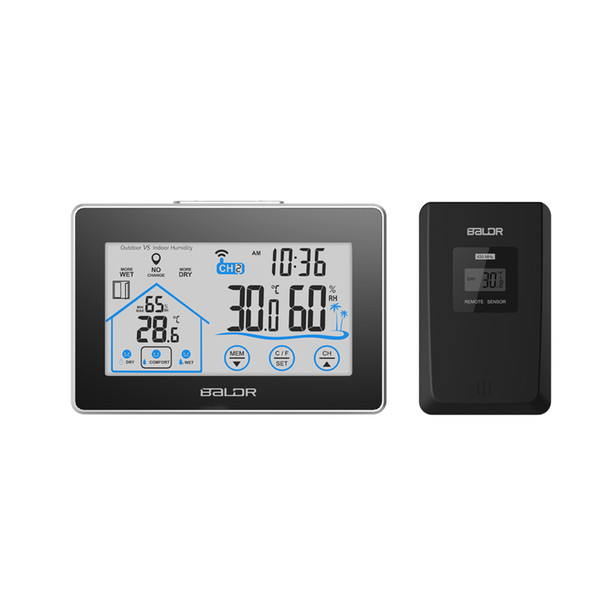 Baldr Home LCD Weather Station Touch Button In/outdoor Temperature Humidity Wireless Sensor Hygrometer Clock Digital Thermometer