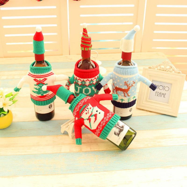 Snowmen Wine Bottle Cover Bag Knitting Banquet Christmas Decoration for home Dinner Party Table Decoration New Year Navidad