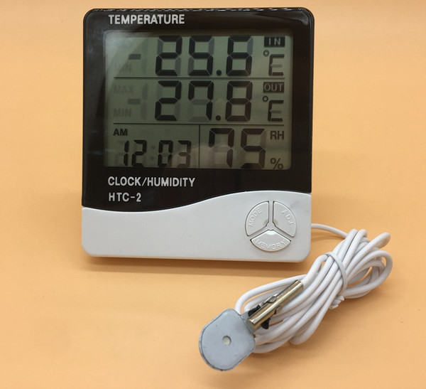 Digital LCD Thermometer Hygrometer Electronic Temperature Humidity Meter Weather Station Indoor Outdoor Tester Alarm Clock HTC-2 DDA704