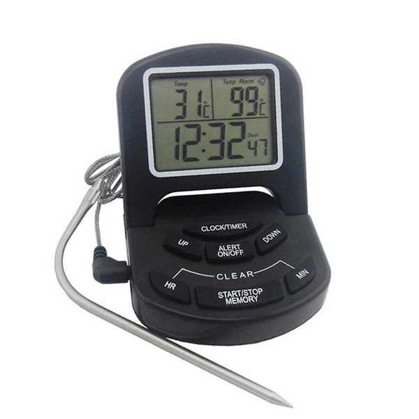 Digital thermometer Digital LCD Clock Triple Timer Alarm Probe Thermometer BBQ Kitchen Food Cooking Tool Kitchen Thermometers