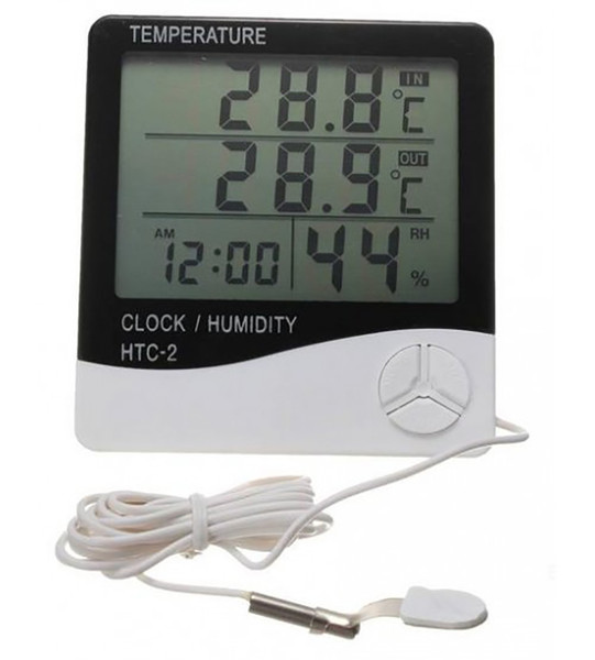 HTC-2 LCD Digital Hygrometer Thermometer Clock Alarm Calendar With Probe Weather Station Indoor Outdoor Tester Humidity Temperature