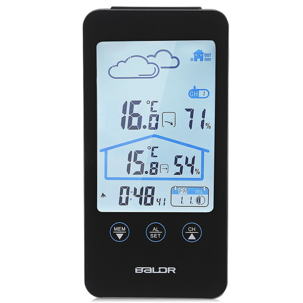 BALDR Wireless Thermometer Hygrometer Touch Screen Weather Station Clock with Forecast Icons