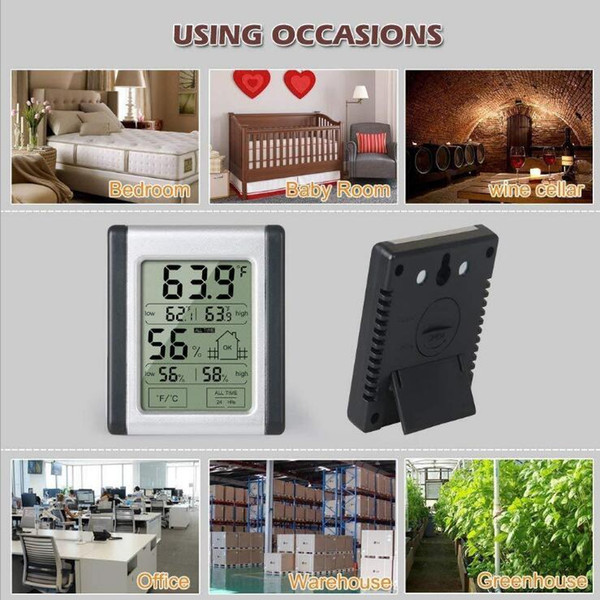 Newest Led Display Thermometer humidity Touch Screen For Bedroom Babyroom Wine Cellar Office Waerhouse Greenhouse Use