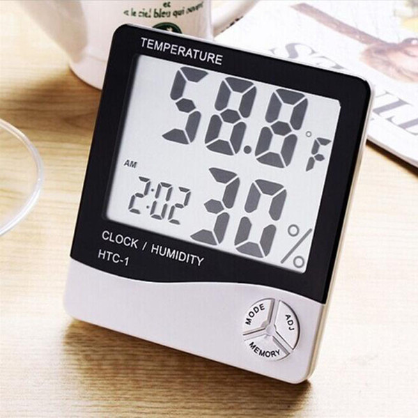 HTC-1 High-accuracy LCD Digital Thermometer Hygrometer Electronic Temperature Humidity White Meter Clock Weather Station Indoor DHL