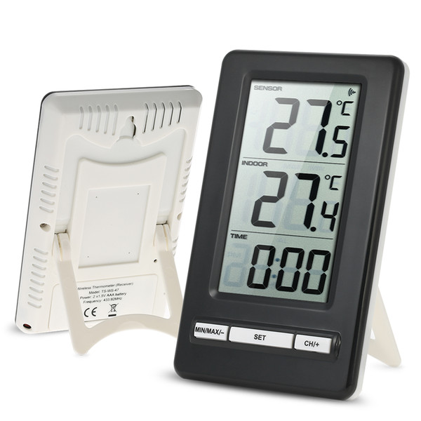 LCD C/F Digital Wireless Thermometer Transmitter Indoor/Outdoor Temperature Measurement Max/Min Value Display 12H/24H Clock