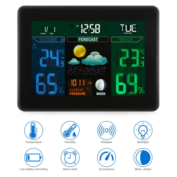 Indoor Outdoor Temperature Monitor Digital Weather Station RCC Thermometer RH% Barometric Pressure 2 Wireless Sensor Temperature Monito