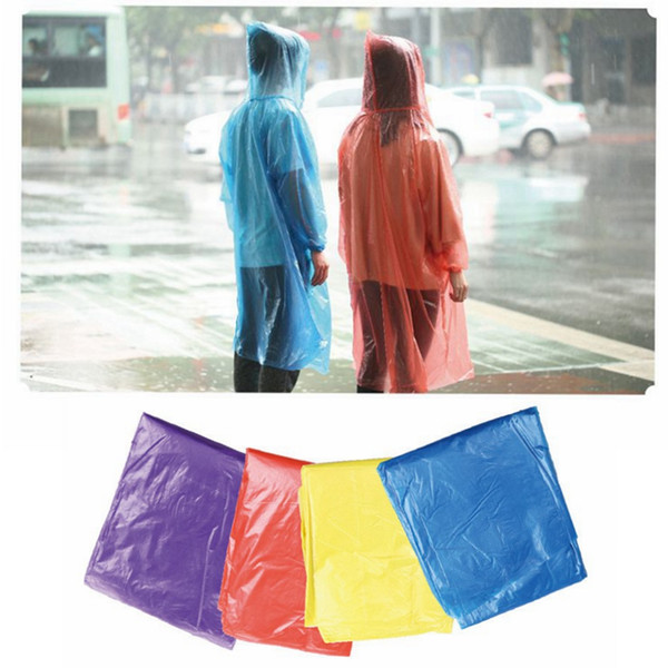 Disposable Raincoat One-time PE Poncho Colorful Rainwear If Rain Emergency Waterproof Hood for Outdoor Travel Camping DIR01