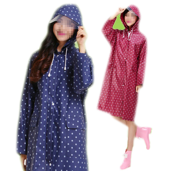 Waterproof Raincoat Women Dot Fashion Ladies Raincoat Over Knee With Hood And Packing Pouch Pocket Poncho Coat Rainwear 100CM