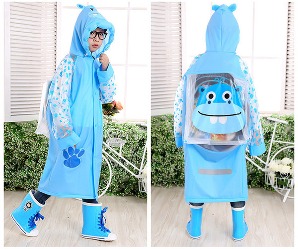 Children's Waterproof Raincoat Children Cute Inflatable Big Hat Cartoon Animal Raincoats Girls Boys Students Poncho Coat