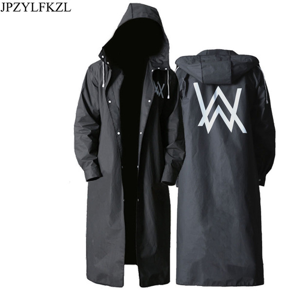 Stylish EVA Black Adult Raincoat Alan Walker Pattern Outdoor Men's Long Style Hiking Poncho Environmental Protection