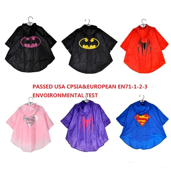 2016 New Kids Rain coat children Hooded Raincoat Superman batman Rainwear/Rainsuit Kids Waterproof windproof Fress express