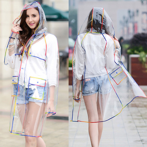 EVA Waterproof Raincoats Transparent Rainwear Fashionable Women Rainwear Rain Coat Jacket Hoodied Rainbow Fringe Clothes Rain Gear TY7-313