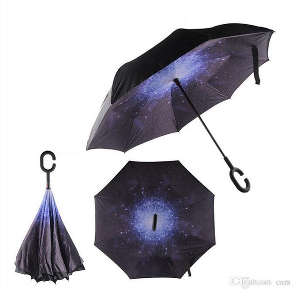 2018 Creative Inverted Umbrellas Double Layer With C Handle Inside Out Reverse Windproof Umbrella GA149