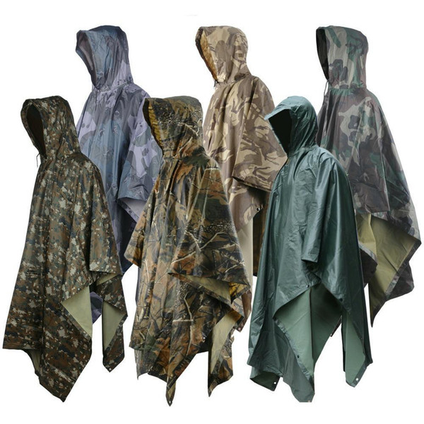 6 Colors Multifunctional Military Impermeable Raincoat Waterproof Rain Coat Men Women Camping Fishing Motorcycle Rain Poncho GGA382 30PCS