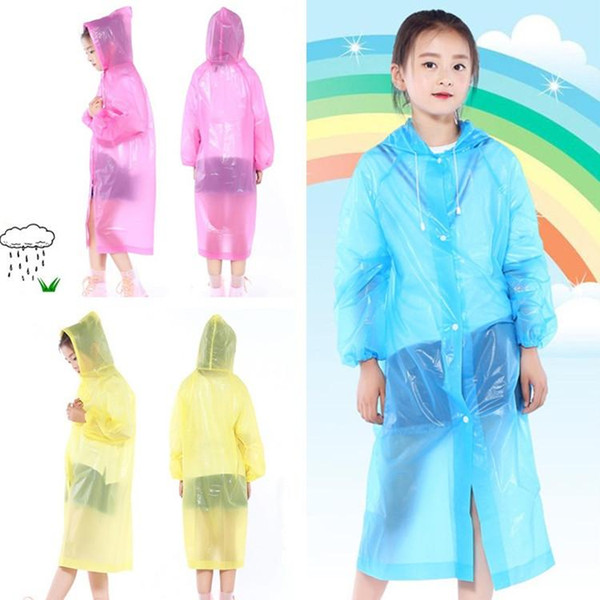 2018 Kids Hooded Transparent Raincoats Rain Coat Poncho Raincoat Cover Long Girl Boy Rainwear 3 Colors