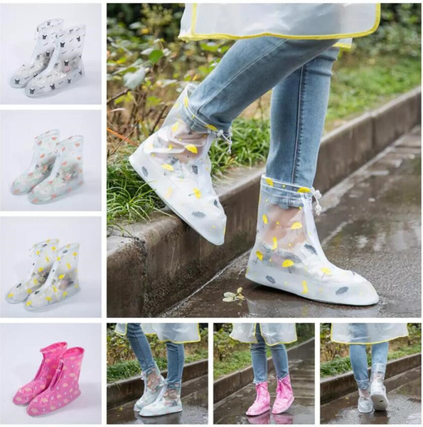 Waterproof PVC Reusable Rain Shoe Covers Anti-Slip Printed Rain Shoe Zipper Rain Boot Overshoes Waterproof Wear Resistant Shoes Cover 65Pair