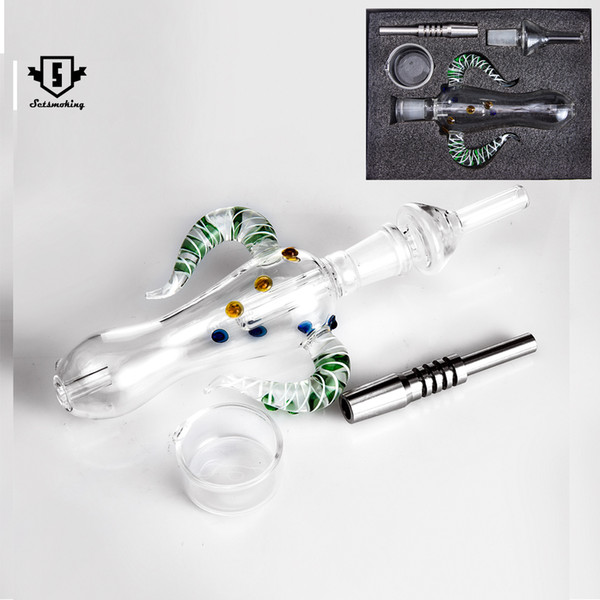 14mm Micro NC Kit dab straw with glass tip stainless steel tip Gift box with transparant top clip glass dish dab oil rigs