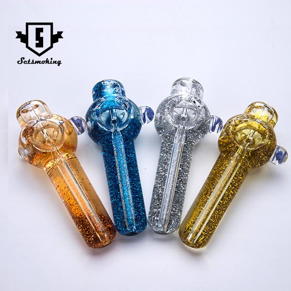 Glass Pipe Glass Hand Pipes with liquid glycerin inside Mini Small Bowl Pipe tobacco Hand pyrex colorful spoon for Smoking Christmas Gifts