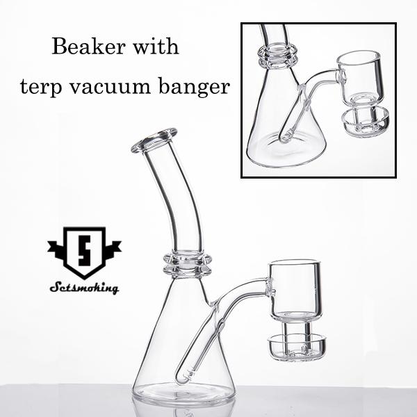 Beaker with terp vacuum banger quartz mini bong water pipe with 128mm length can fit carb caps